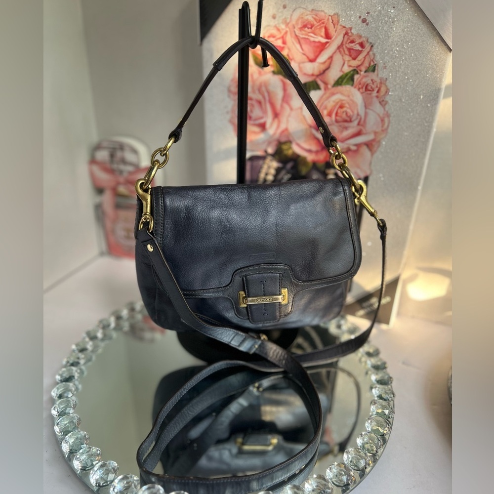 Coach Black Leather Shoulder Bag with Gold Hardware